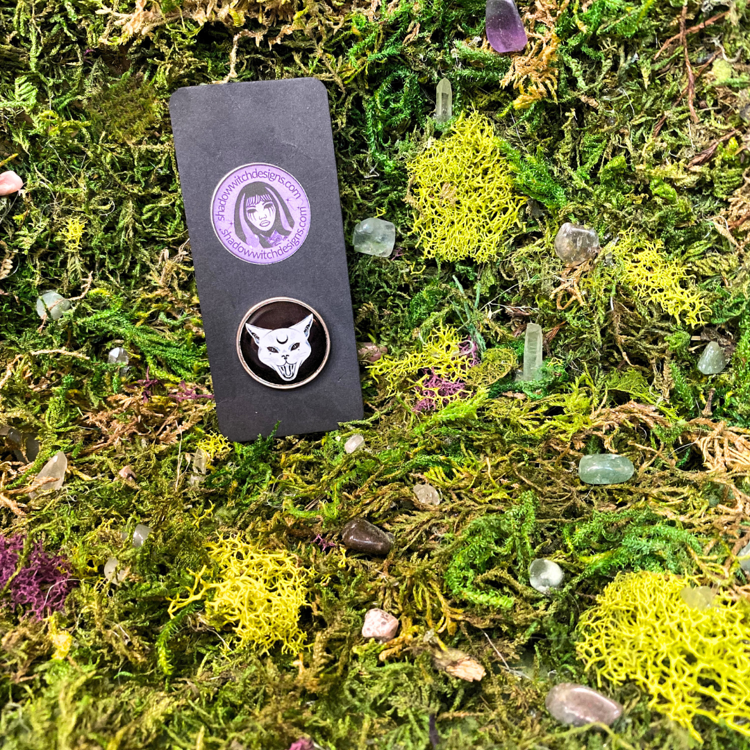Gothic Cat Black and White Enamel Pin