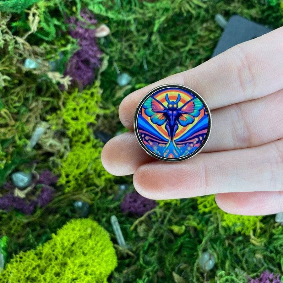 Trippy Psychedelic Mothwoman Enamel Pin - Shadow Witch Designs