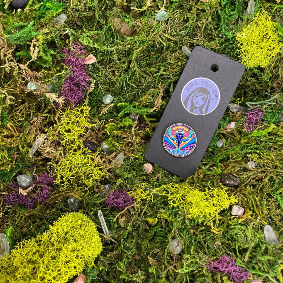 Trippy Psychedelic Mothwoman Enamel Pin - Shadow Witch Designs