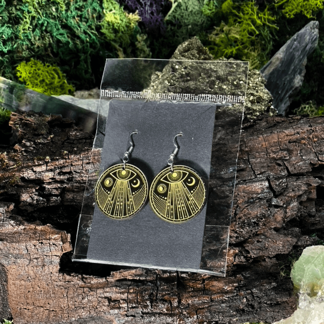 Black and Gold Evil Eye Earrings - Shadow Witch Designs