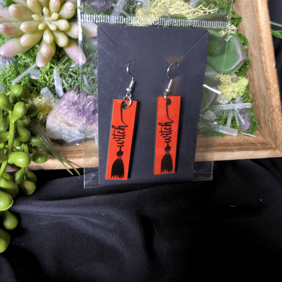 Broom Of A Witch Earrings - Shadow Witch Designs