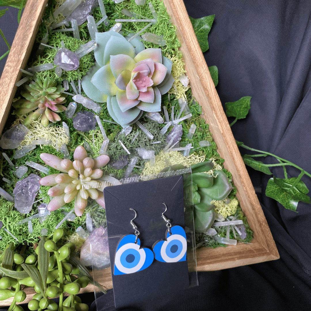 Evil Eye Heart Shaped Earrings - Shadow Witch Designs