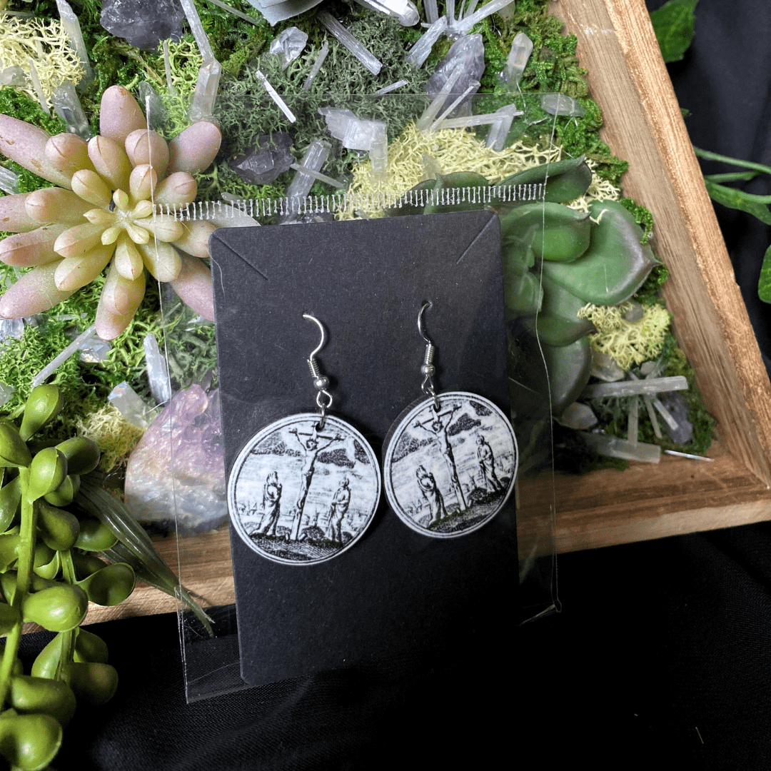 Gothic Crucifixion Black and White Earrings - Shadow Witch Designs