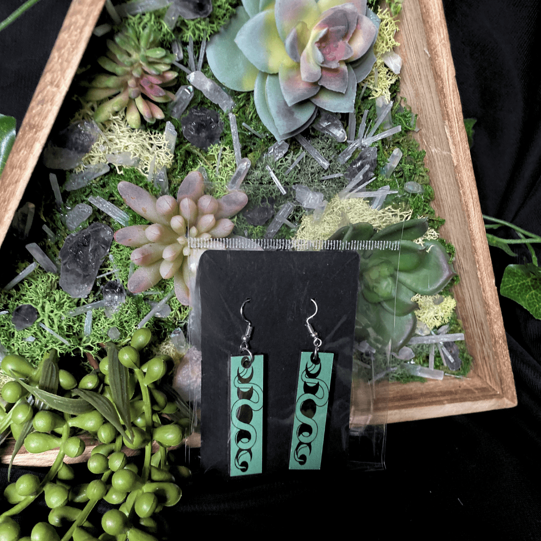Green Snake Moon Phase Earrings - Shadow Witch Designs