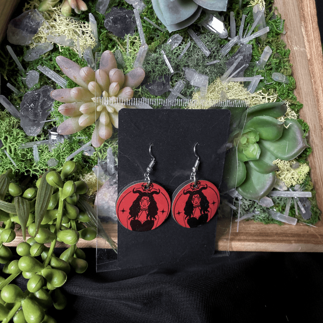 Hecate Dark Goddess Red and Black Earrings - Shadow Witch Designs