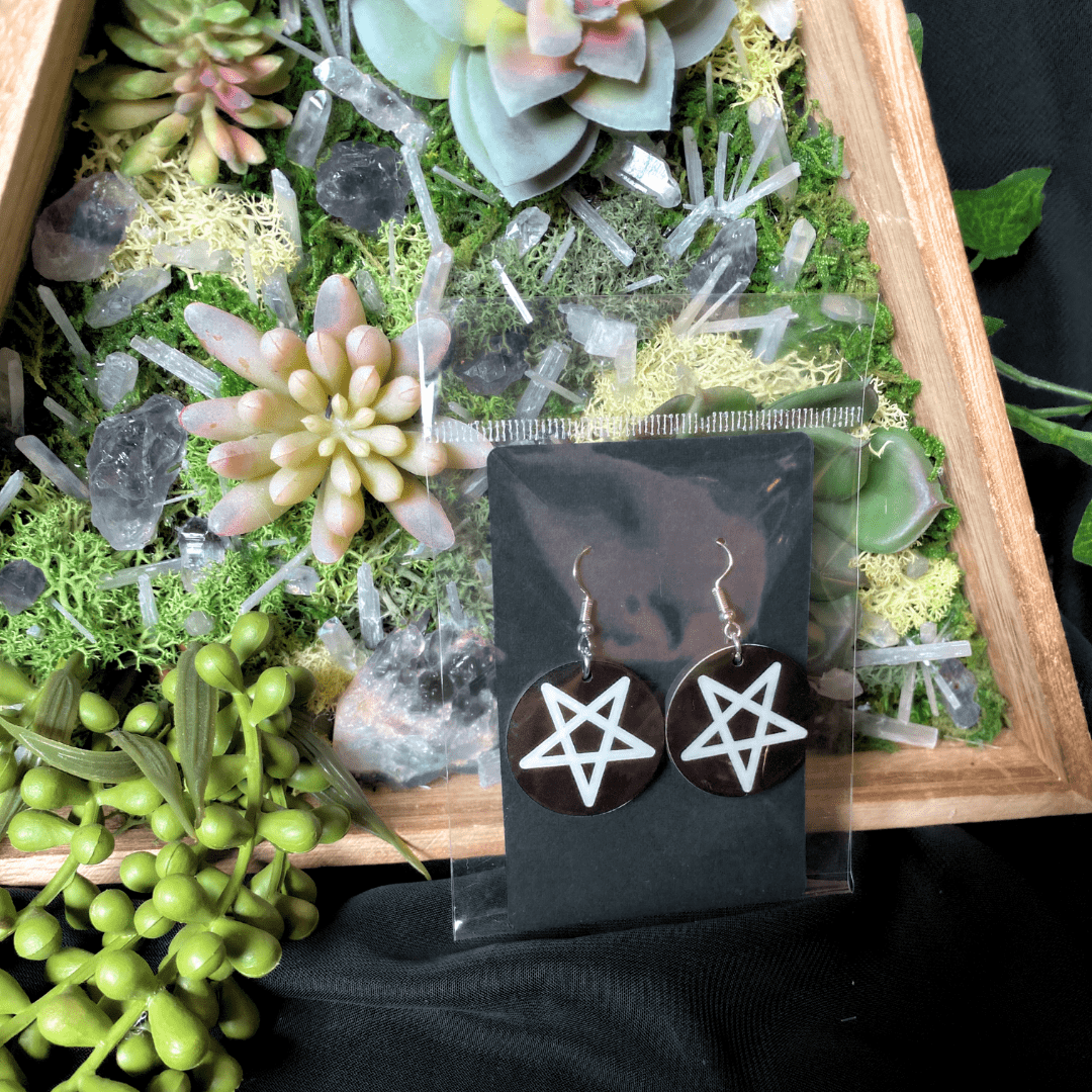 Reversed Pentagram Black and White Earrings - Shadow Witch Designs