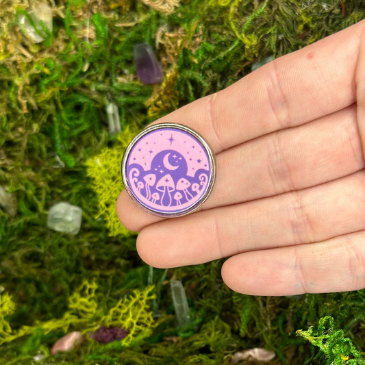 Pink and Purple Mushroom Celestial Enamel Pin