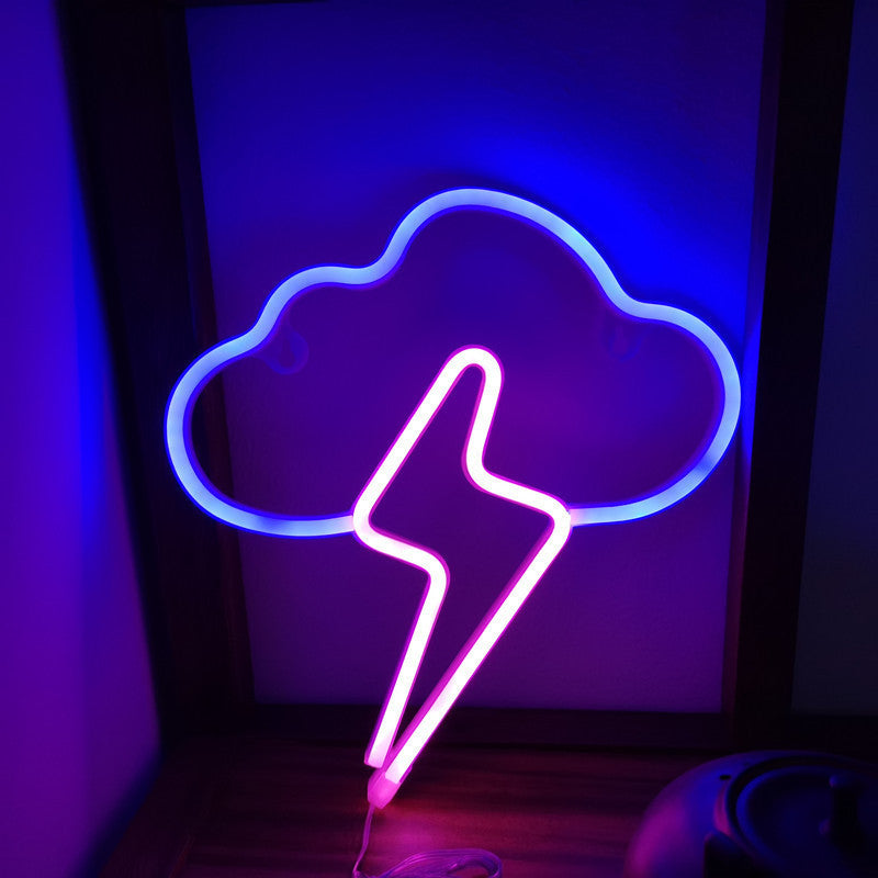 Clouds Lightning Neon Sign Hanging On The Wall