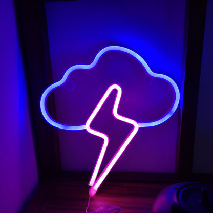 Clouds Lightning Neon Sign Hanging On The Wall