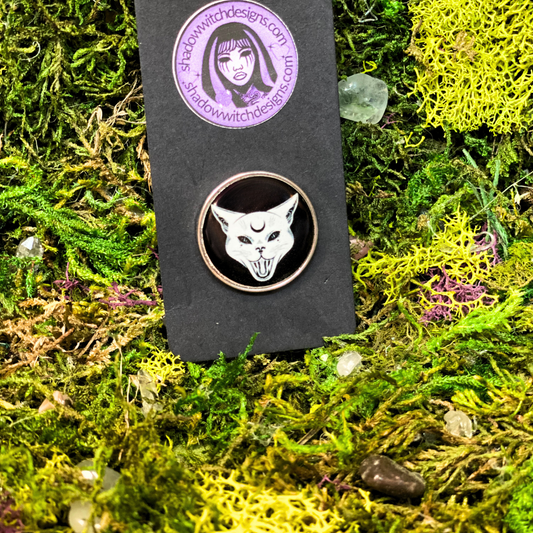 Gothic Cat Black and White Enamel Pin