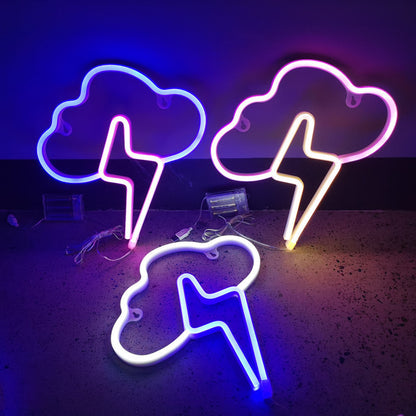 Clouds Lightning Neon Sign Hanging On The Wall