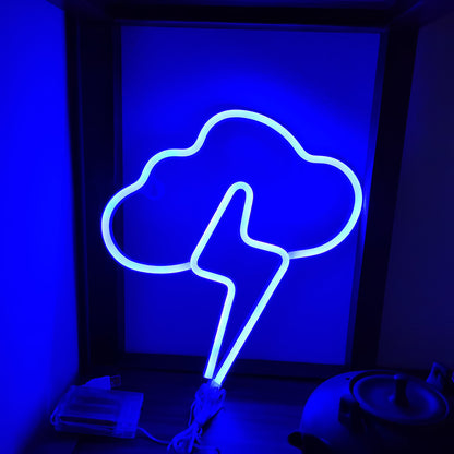 Clouds Lightning Neon Sign Hanging On The Wall