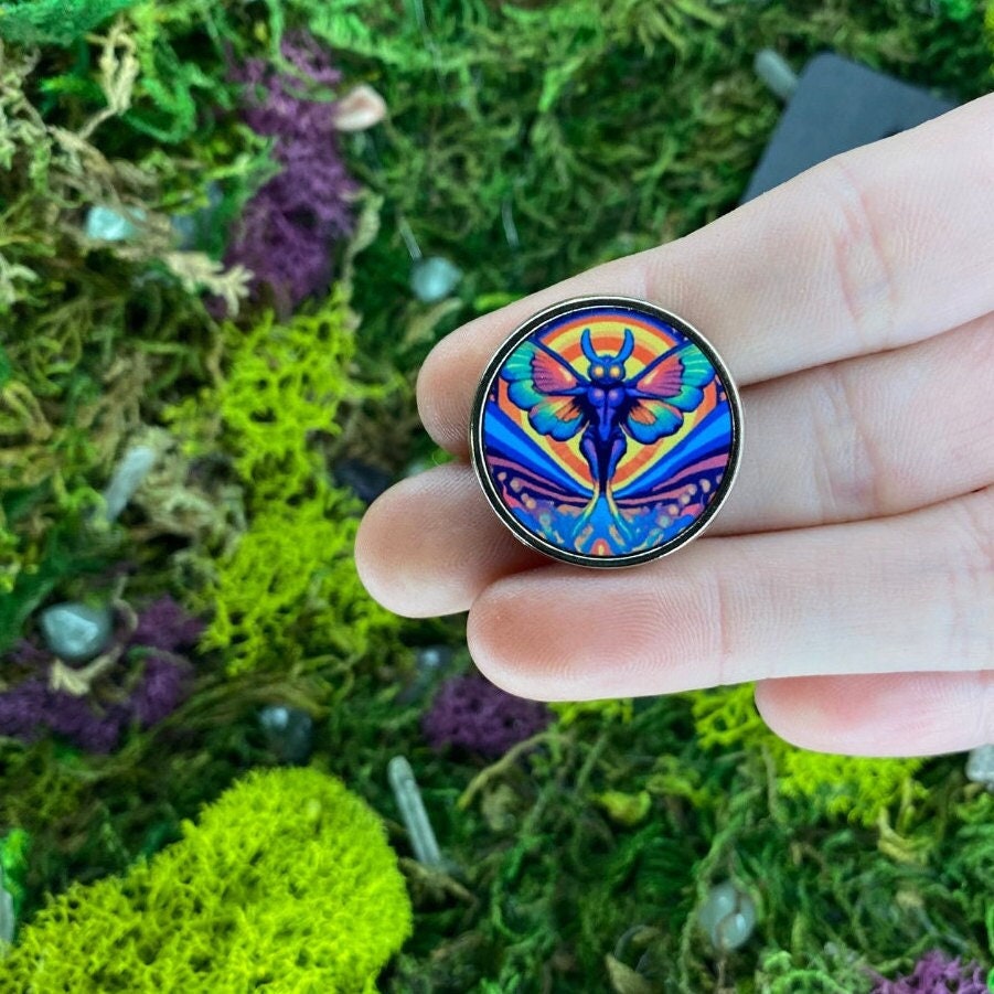 Trippy Psychedelic Mothwoman Enamel Pin