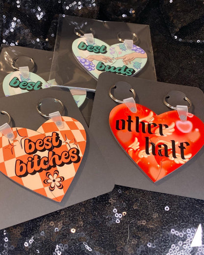 Best Friends Matching Keychain Set Split Heart Best Buds Best B*tches Other Half Love Gift