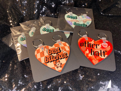 Best Friends Matching Keychain Set Split Heart Best Buds Best B*tches Other Half Love Gift