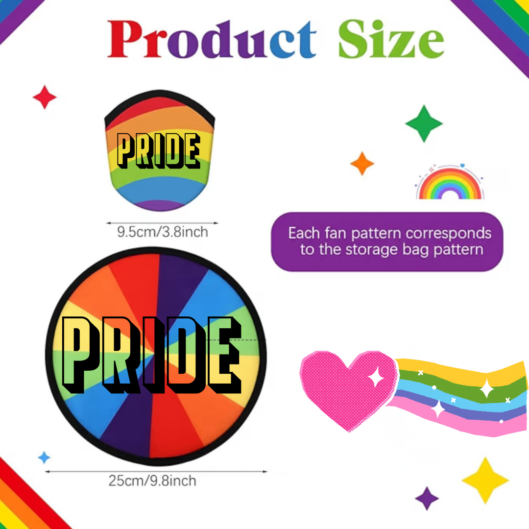 Rainbow PRIDE folding fan with matching pouch