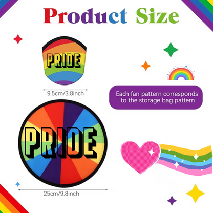 Rainbow PRIDE folding fan with matching pouch