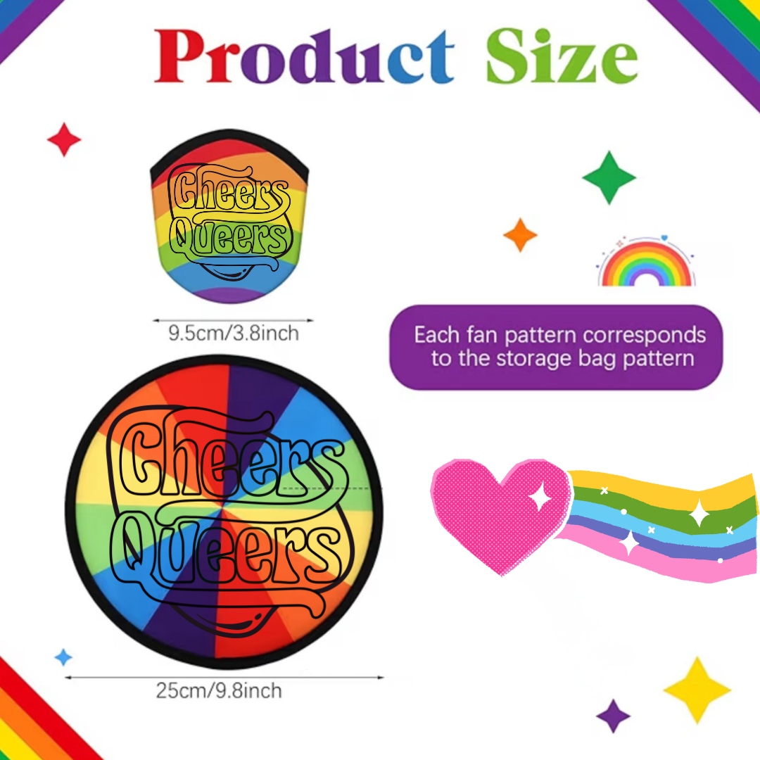 Rainbow PRIDE folding fan with matching pouch