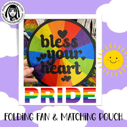Rainbow PRIDE folding fan with matching pouch