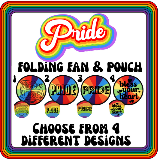 Rainbow PRIDE folding fan with matching pouch