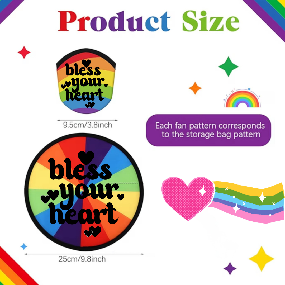 Rainbow PRIDE folding fan with matching pouch
