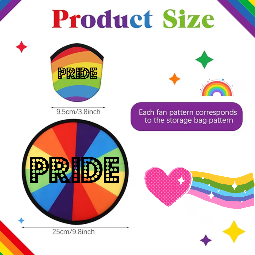 Rainbow PRIDE folding fan with matching pouch