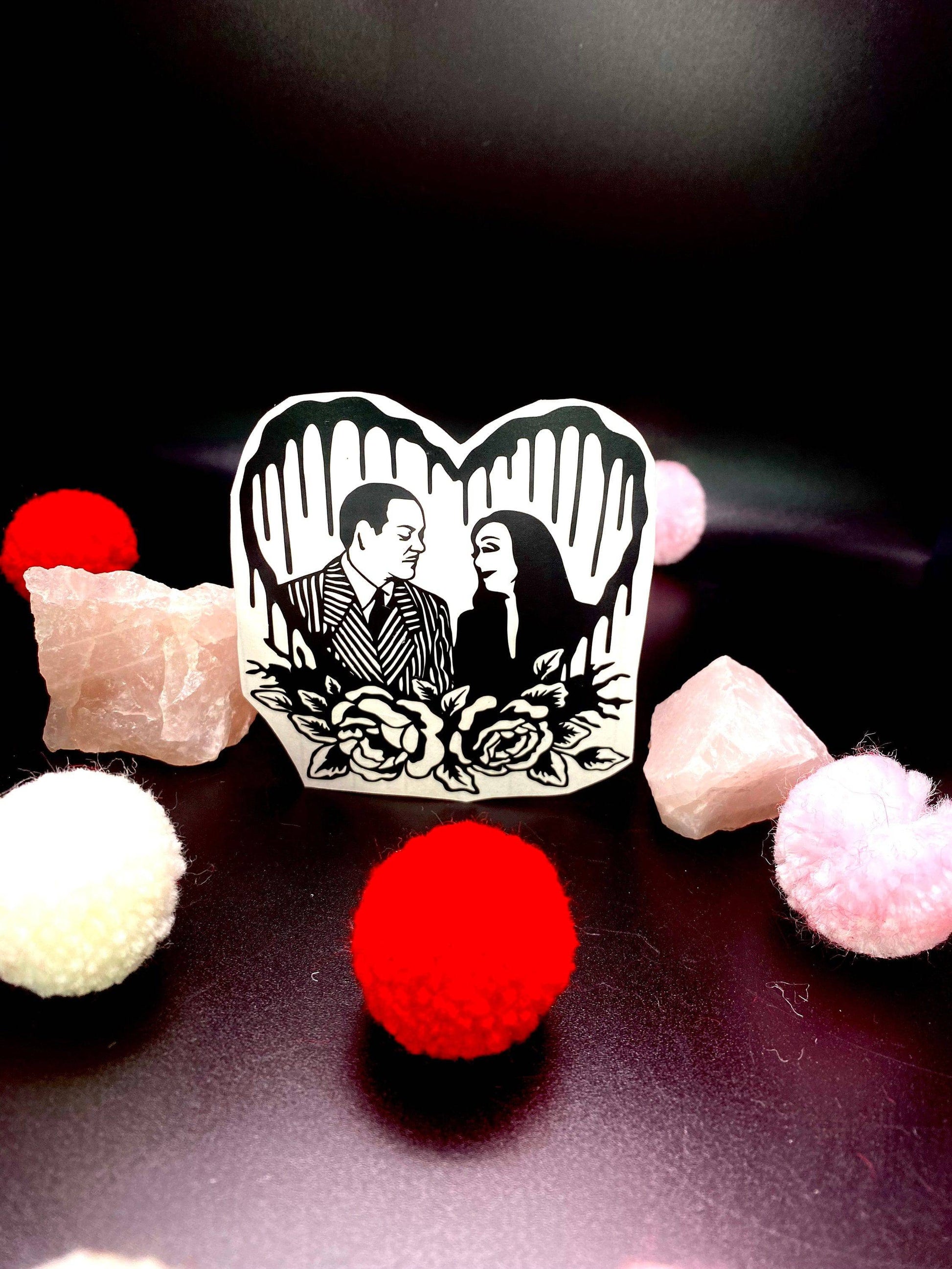 The Addams Family Morticia and Gomez Heart Valentine Vinyl Decal Horror Couple - Shadow Witch Designs