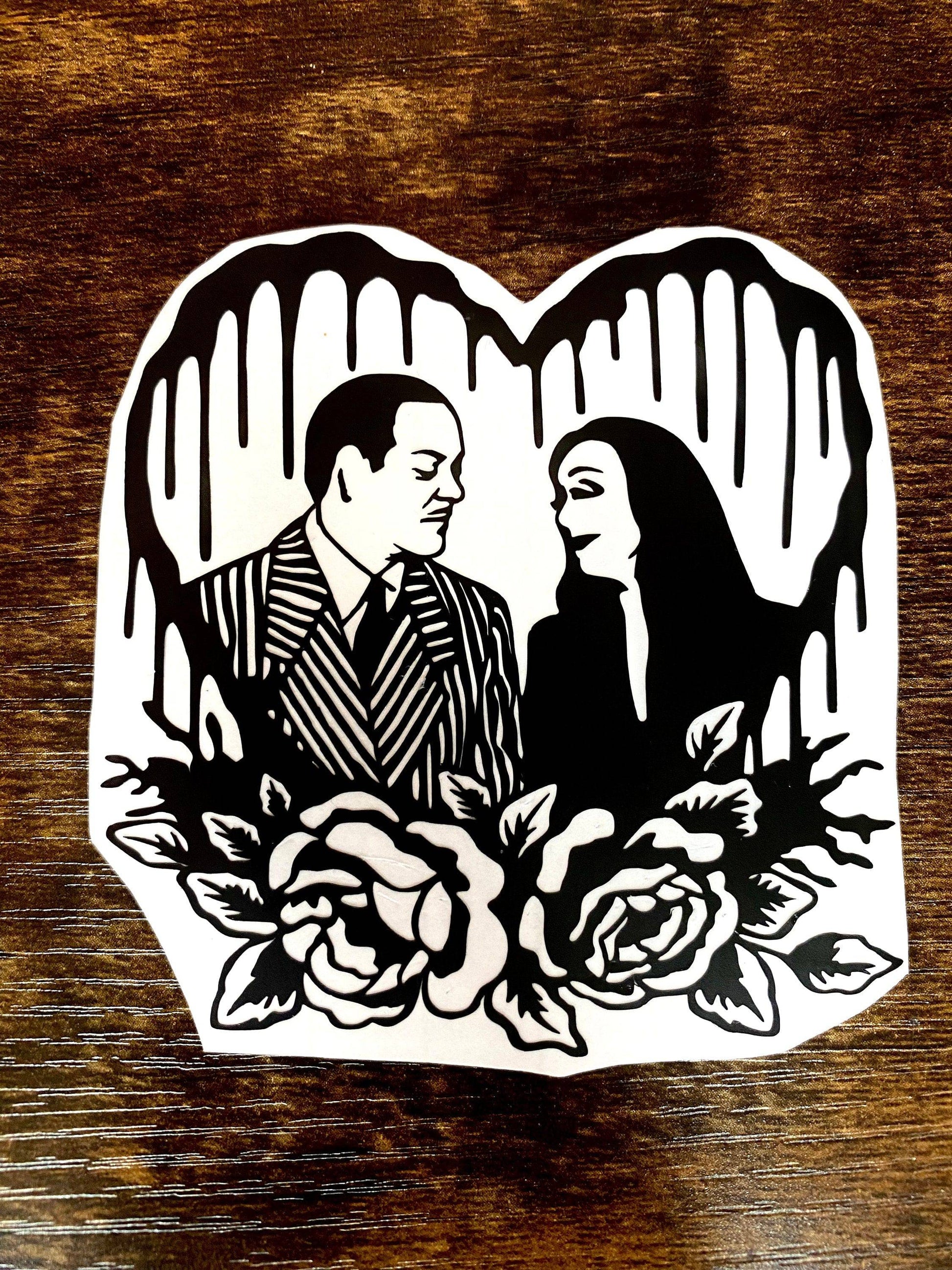 The Addams Family Morticia and Gomez Heart Valentine Vinyl Decal Horror Couple - Shadow Witch Designs