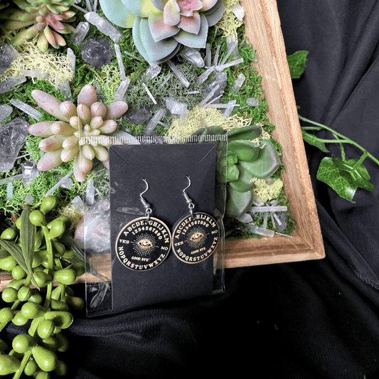Shadow Witch Designs Black and Gold Ouija Earrings