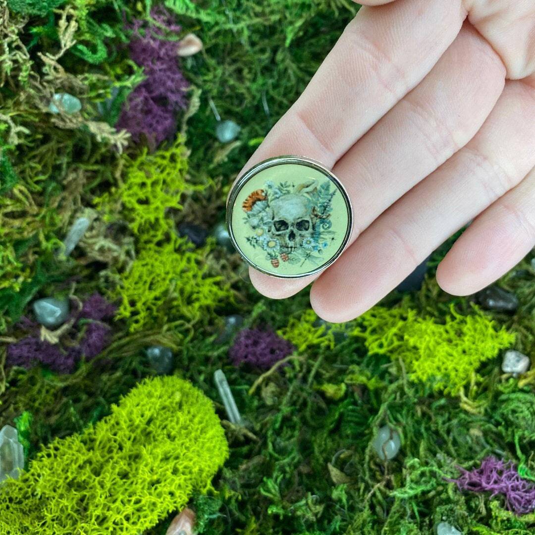 Cottagecore Skeleton Enamel Pin - Shadow Witch Designs