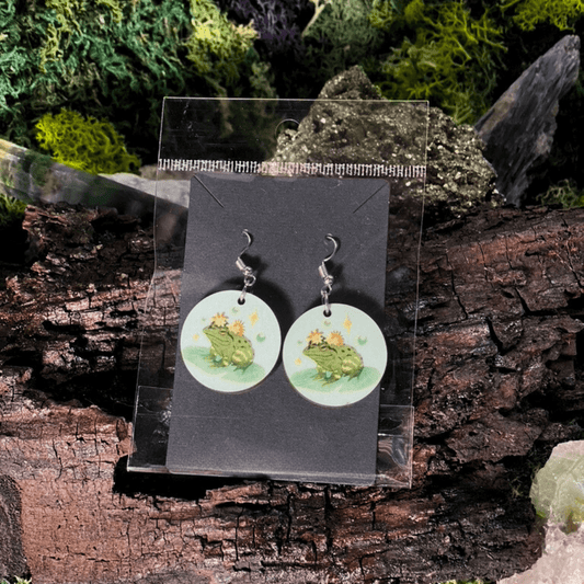 Lilly pad and Flowers Frog Earrings - Shadow Witch Designs