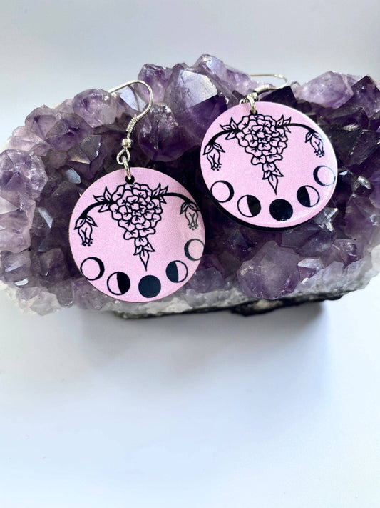 Purple Uterus Moon Phase Earrings - Shadow Witch Designs