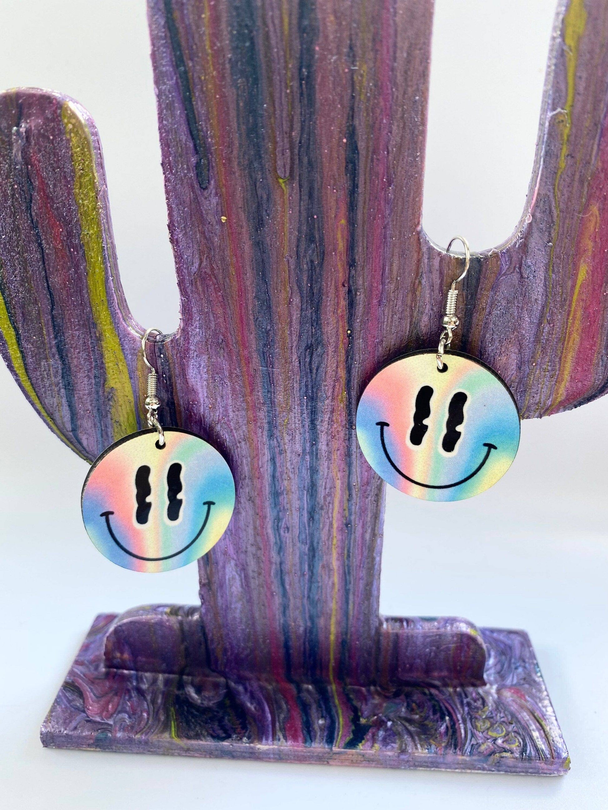 Rainbow Melting Smiley Face Earrings - Shadow Witch Designs