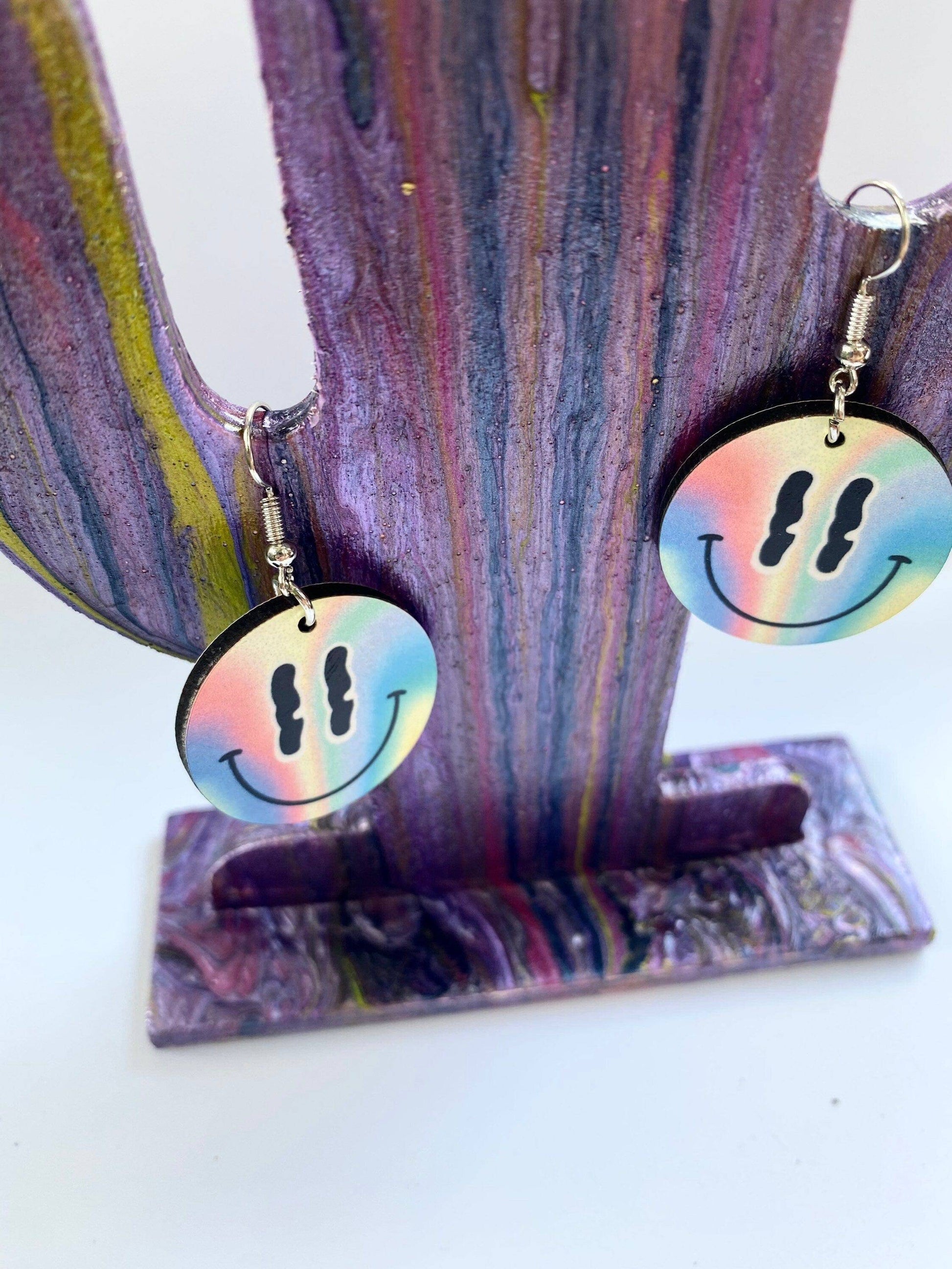 Rainbow Melting Smiley Face Earrings - Shadow Witch Designs