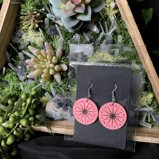 Pink Zodiac Astrology Wheel Earrings - Shadow Witch Designs