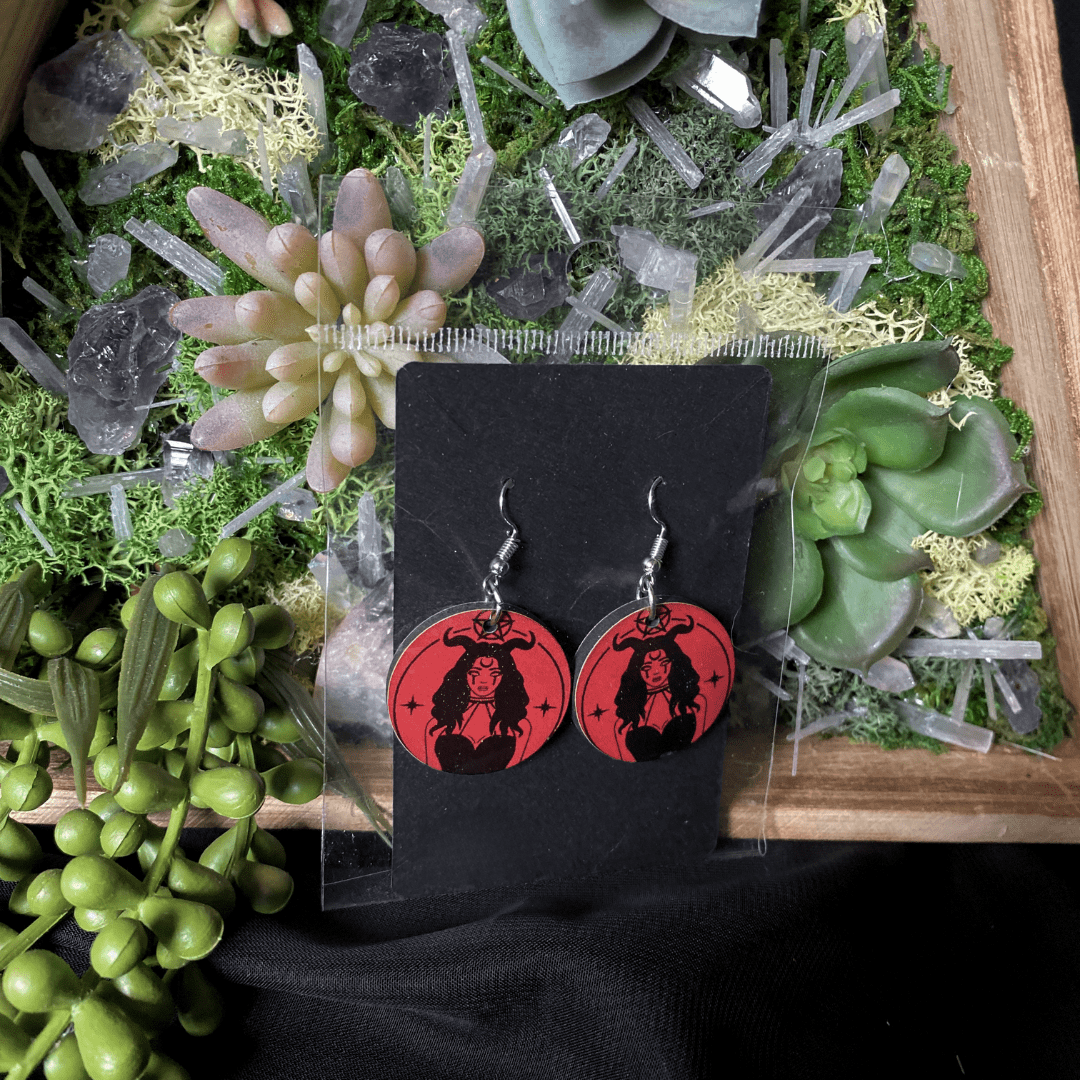 Shadow Witch Designs earrings Hecate Dark Goddess Red and Black Earrings HDGRBE