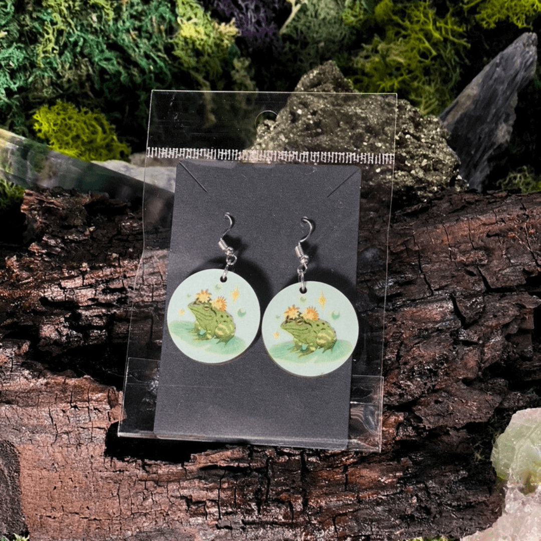 Shadow Witch Designs Lilly pad and Flowers Frog Earrings LLFPE