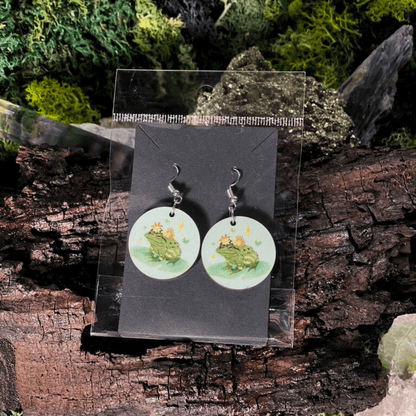 Shadow Witch Designs Lilly pad and Flowers Frog Earrings LLFPE