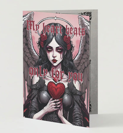 My Heart Only Beats For You Gothic Style Valentine Anniversary Card Instant Download
